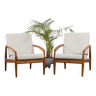 Pair of Kai Kristiansen Paperknife lounge chairs in teak and natural wool fabric for Magnus Olsen, 1