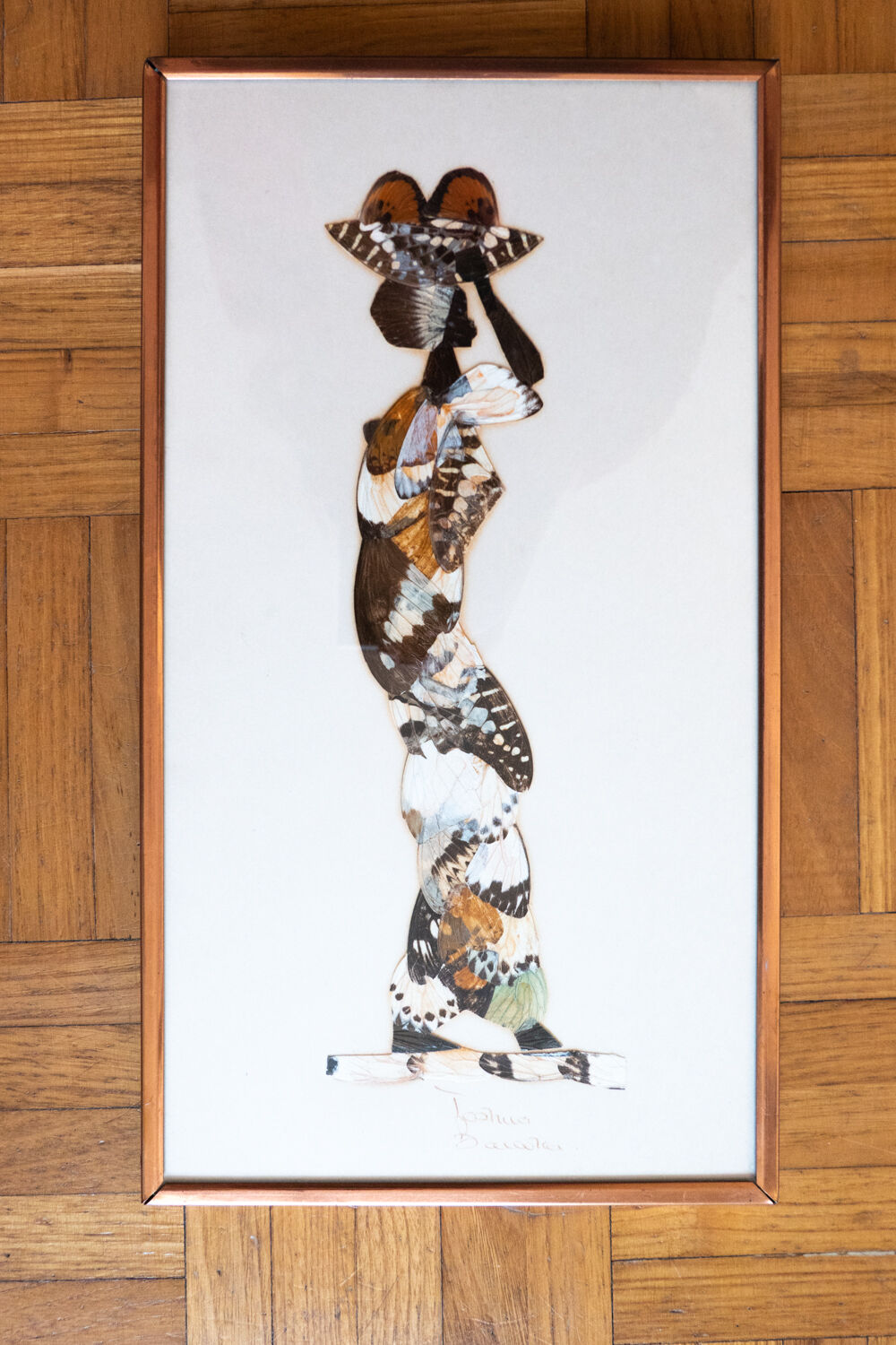 African painting in marquetry of butterfly wings