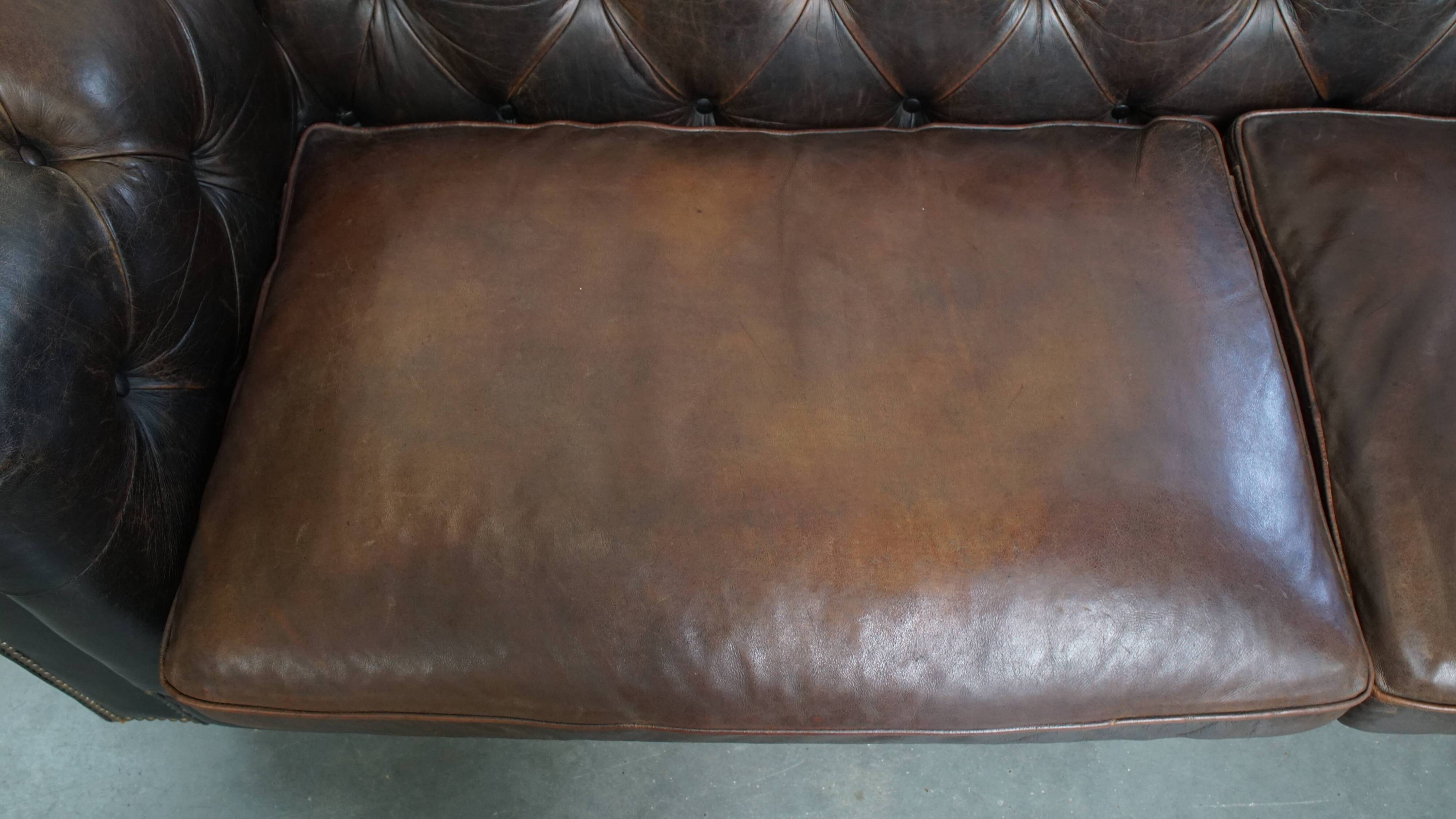 Cowhide Leather 3-Seater Chesterfield Sofa