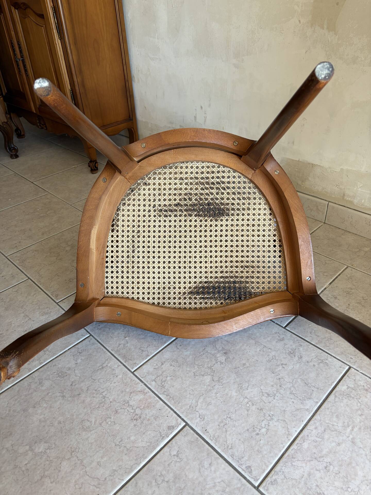 Wood and cane armchair