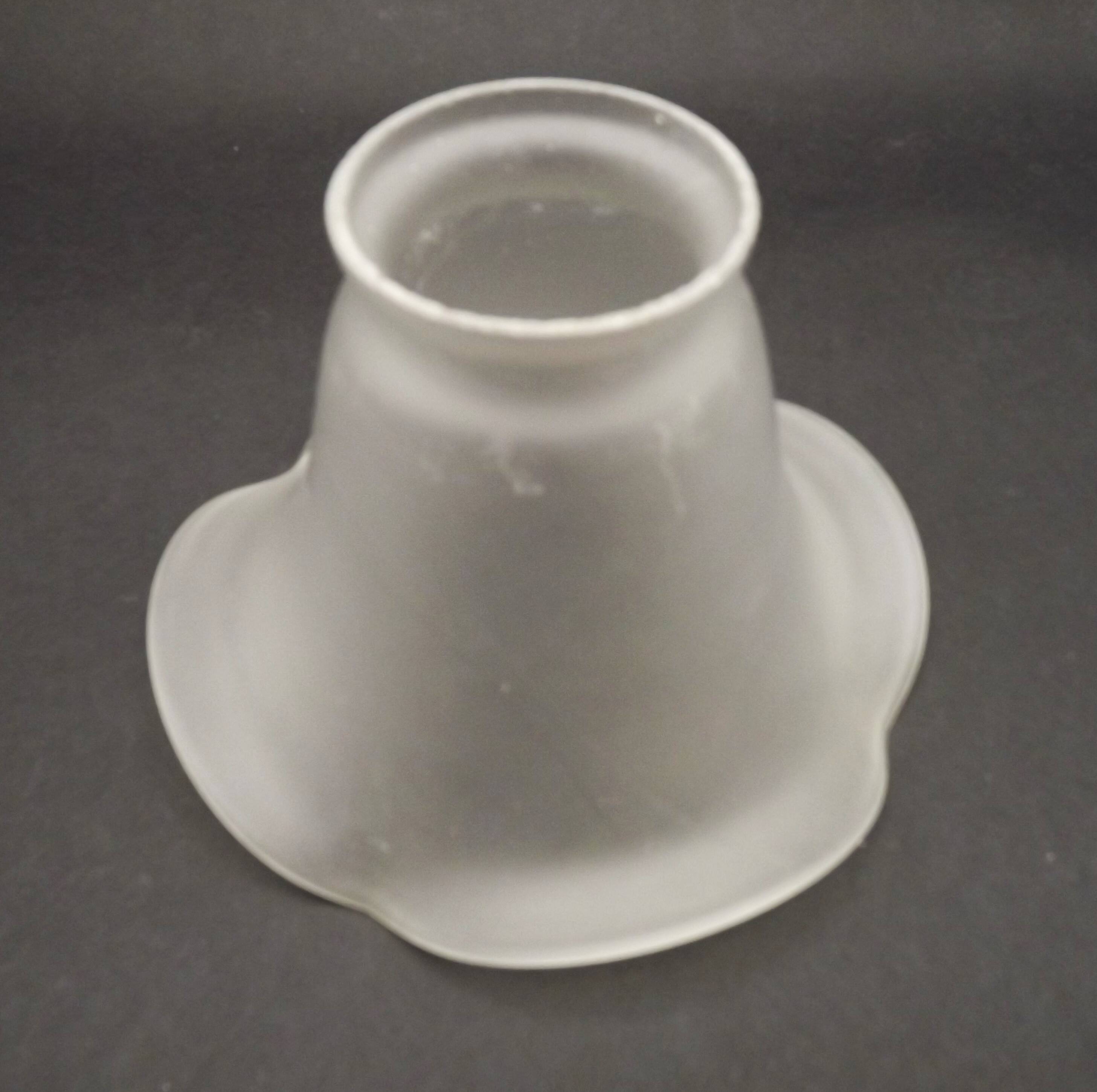 Set of 2 French Mid-Century Frilled White Glass Chandelier Shades