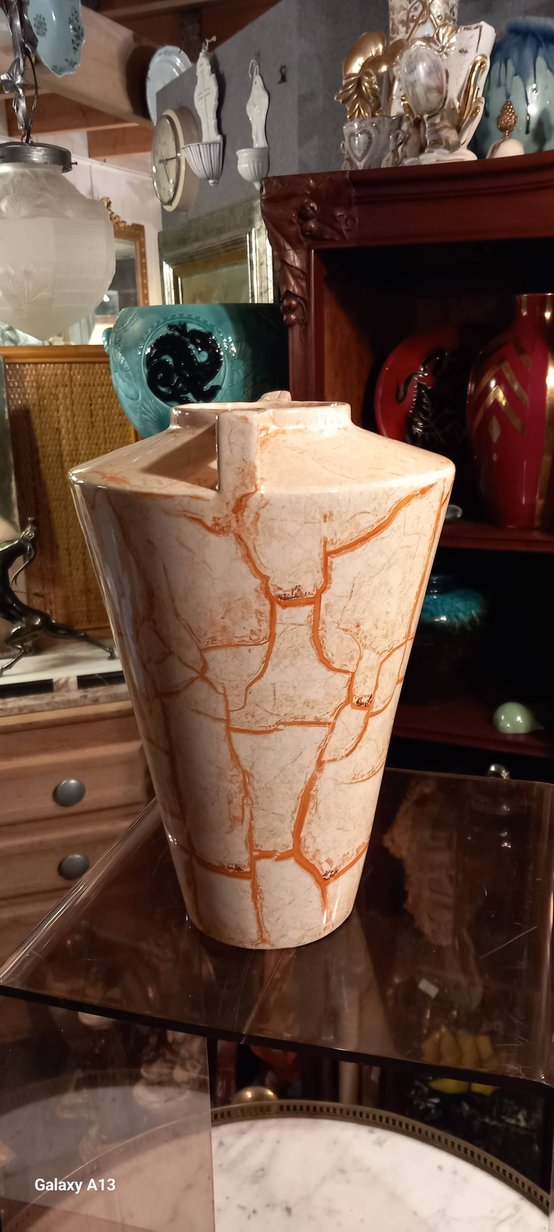 Ceramic vase art deco style - vintage - orange