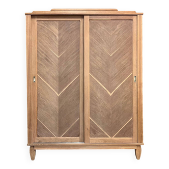 Armoire coulissante vintage en chêne brut