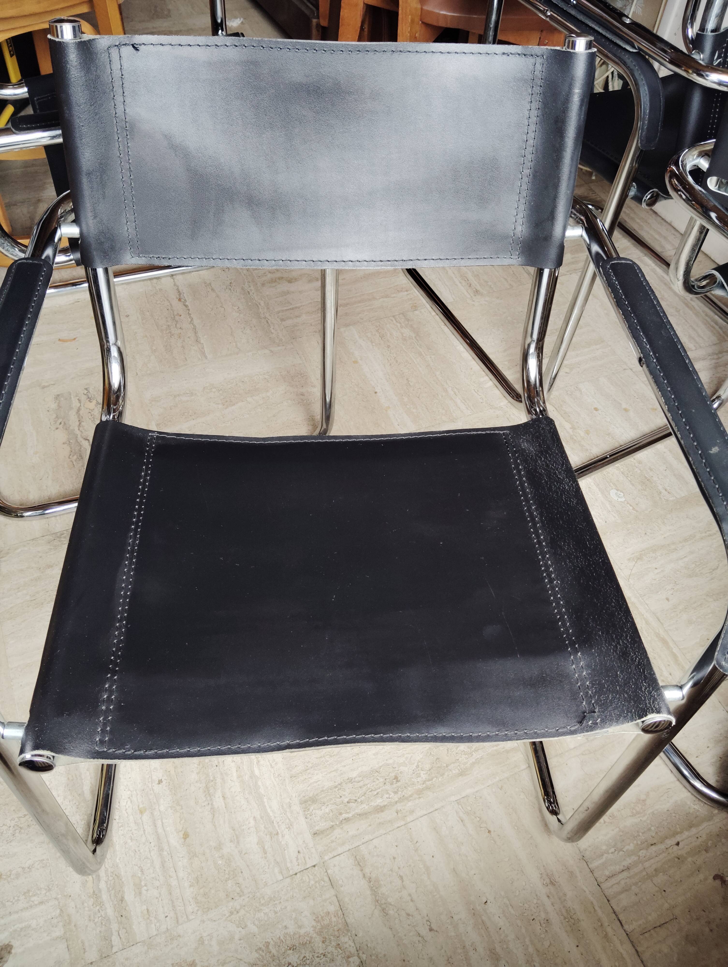 Set of 5 leather/chrome cantilever chairs