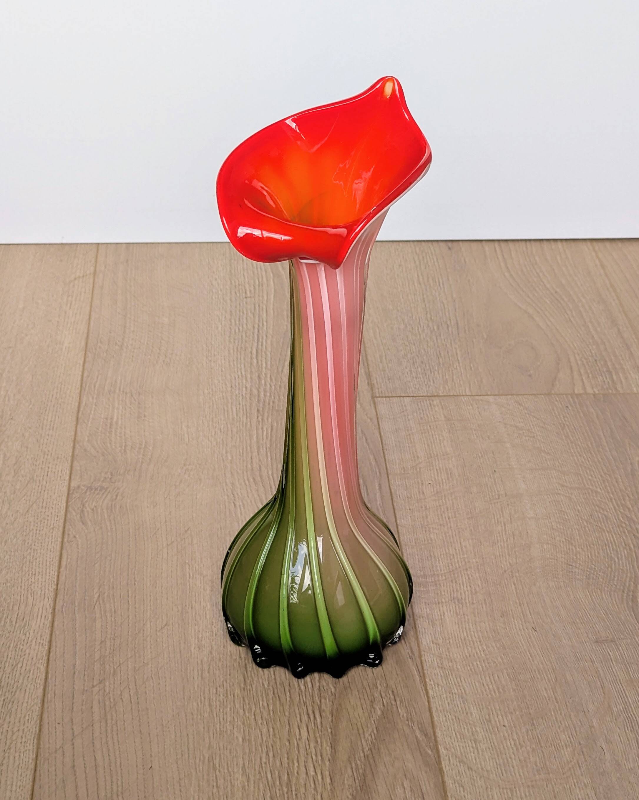 Murano Glass Vase Calla Lily - blown ribbed floral - Italy - Art Deco - 1970-1980