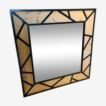 Mirror steel wood 130x130cm