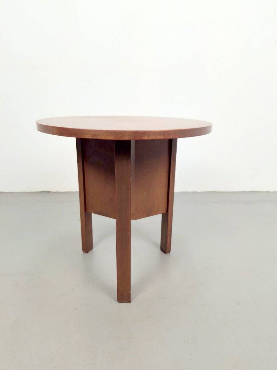 Dutch Art Deco Modernist Round Oak Side Table, 1930s