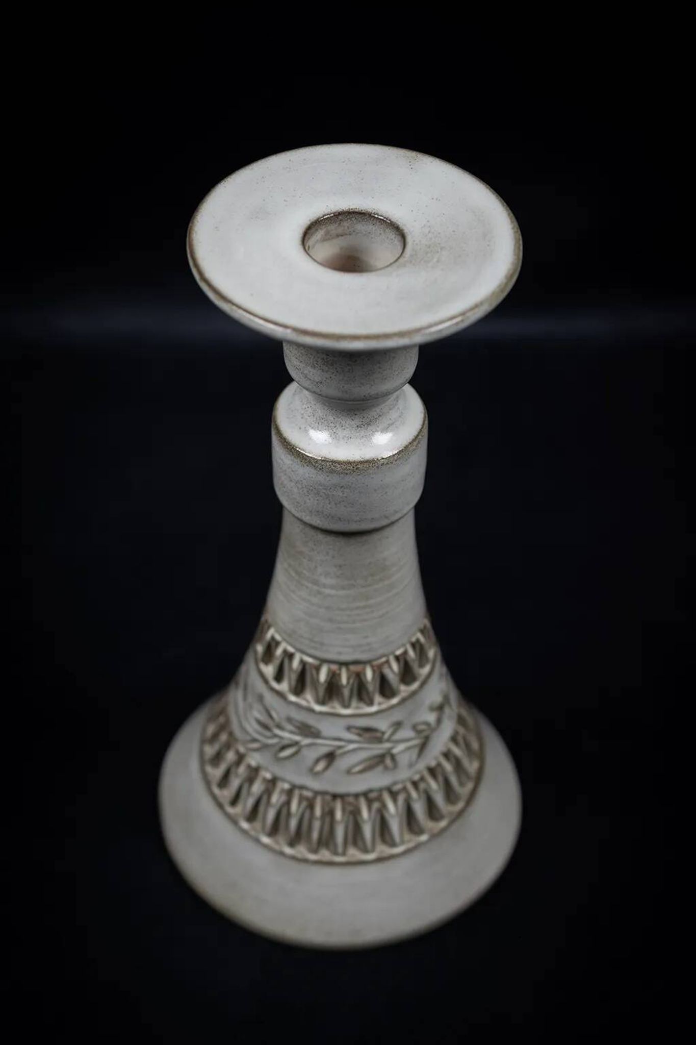 Ceramic candle holder with geometric decoration by Huguette Bessone - Vallauris