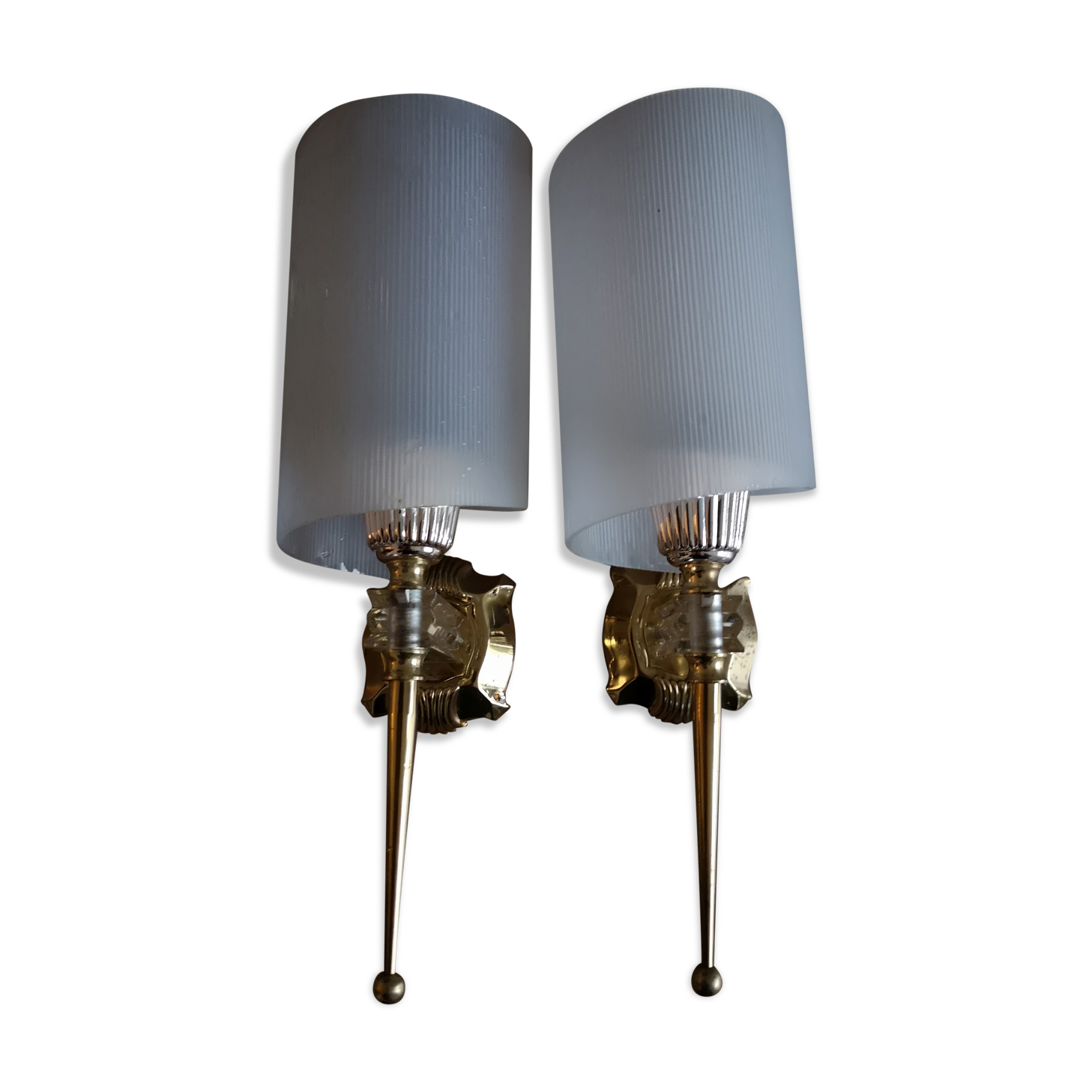 Pair of vintage wall light 50s in plexi and perspex gold brass