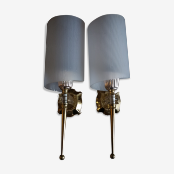 Pair of vintage wall light 50s in plexi and perspex gold brass