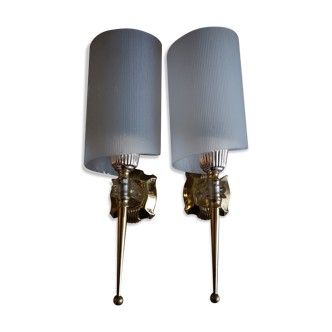 Pair of vintage wall light 50s in plexi and perspex gold brass