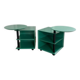 Ensemble de tables d'appoint / tables de chevet design vintage, vertes et noires, années 1980