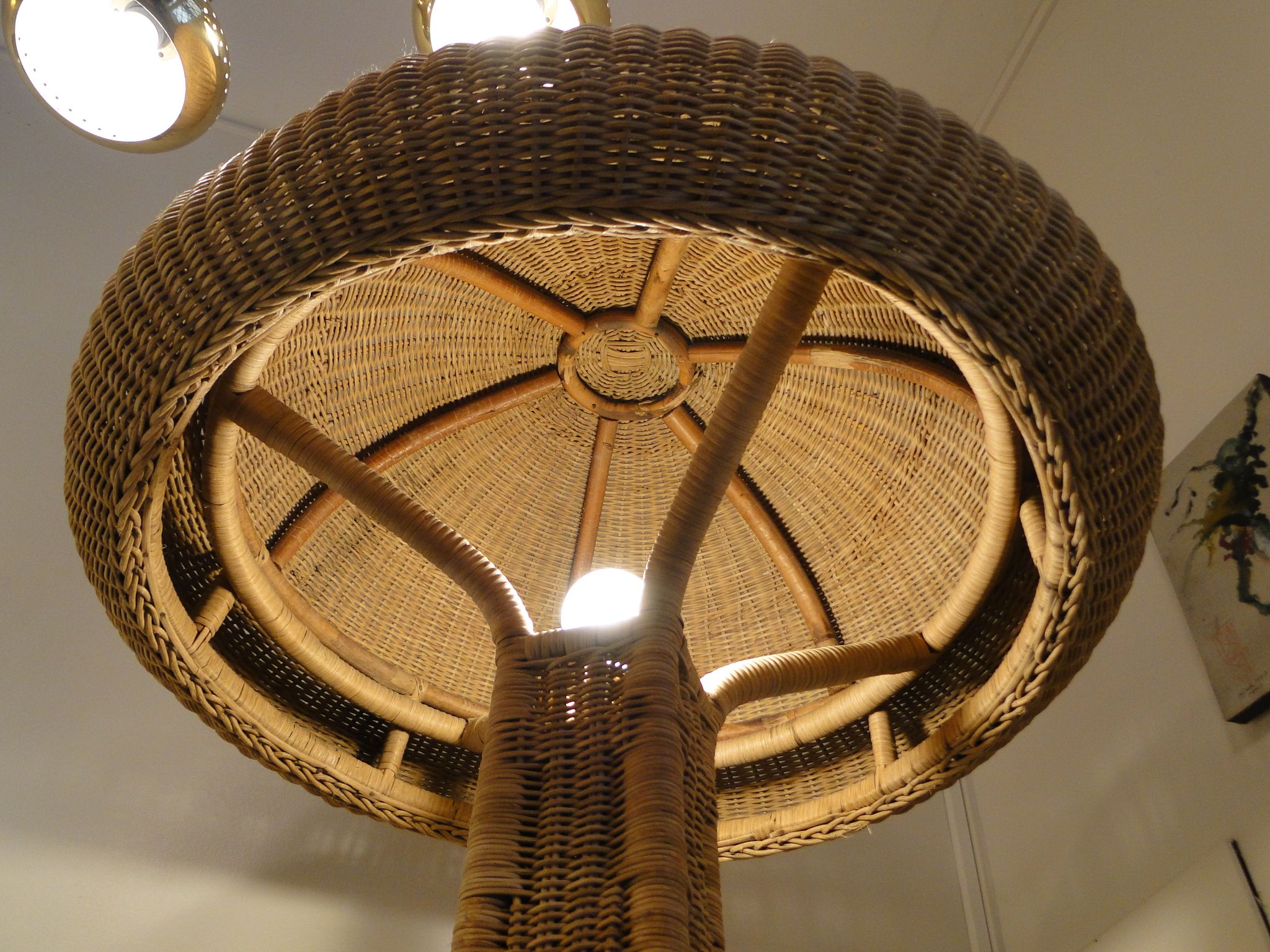 Vintage lamppost in rattan shape mushroom France 1950