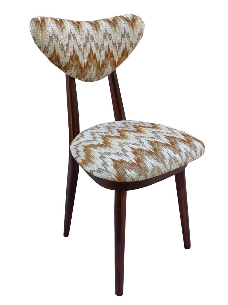 'Heart' Chair Mid-Century Modern, Yellow Velvet Gaston Daniela Jacquard, Dark Wood, Europe 1960s
