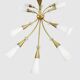 Modernist chandelier with 10 brass branches and white glass tubes, 1970s