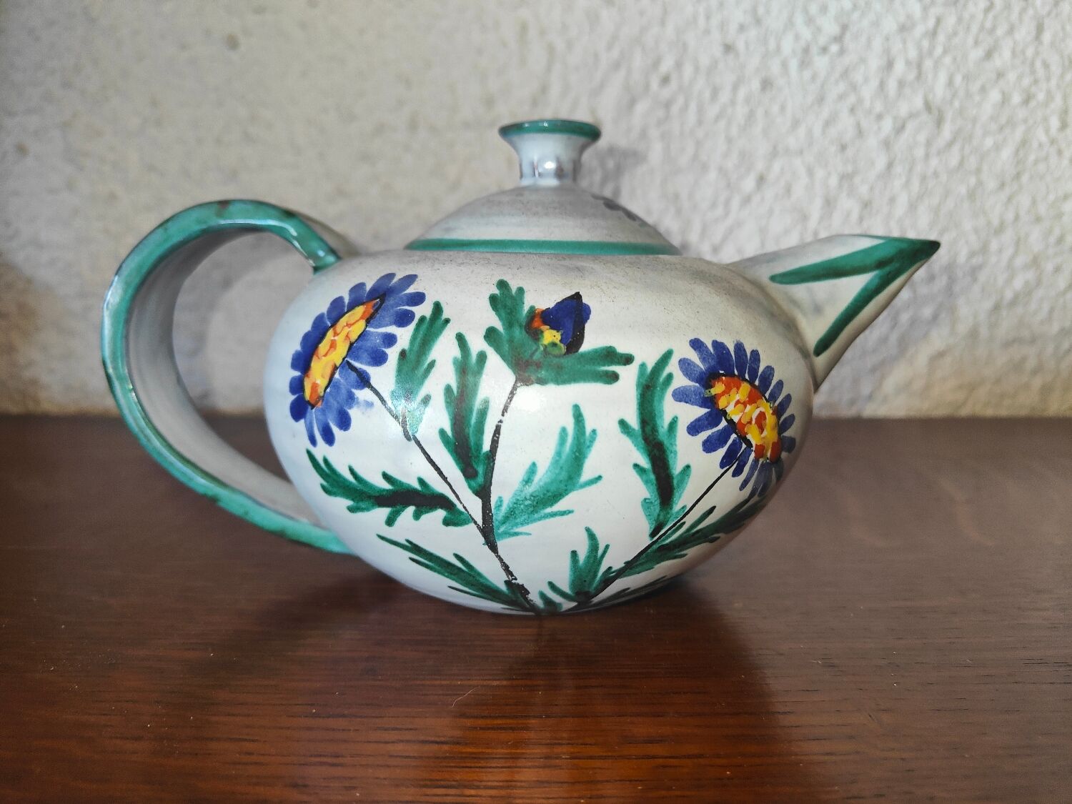 Vallauris ceramic teapot signed R. Rouma decorated with wild flowers