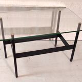 Modernist coffee table in metal, glass and brass - 1950s