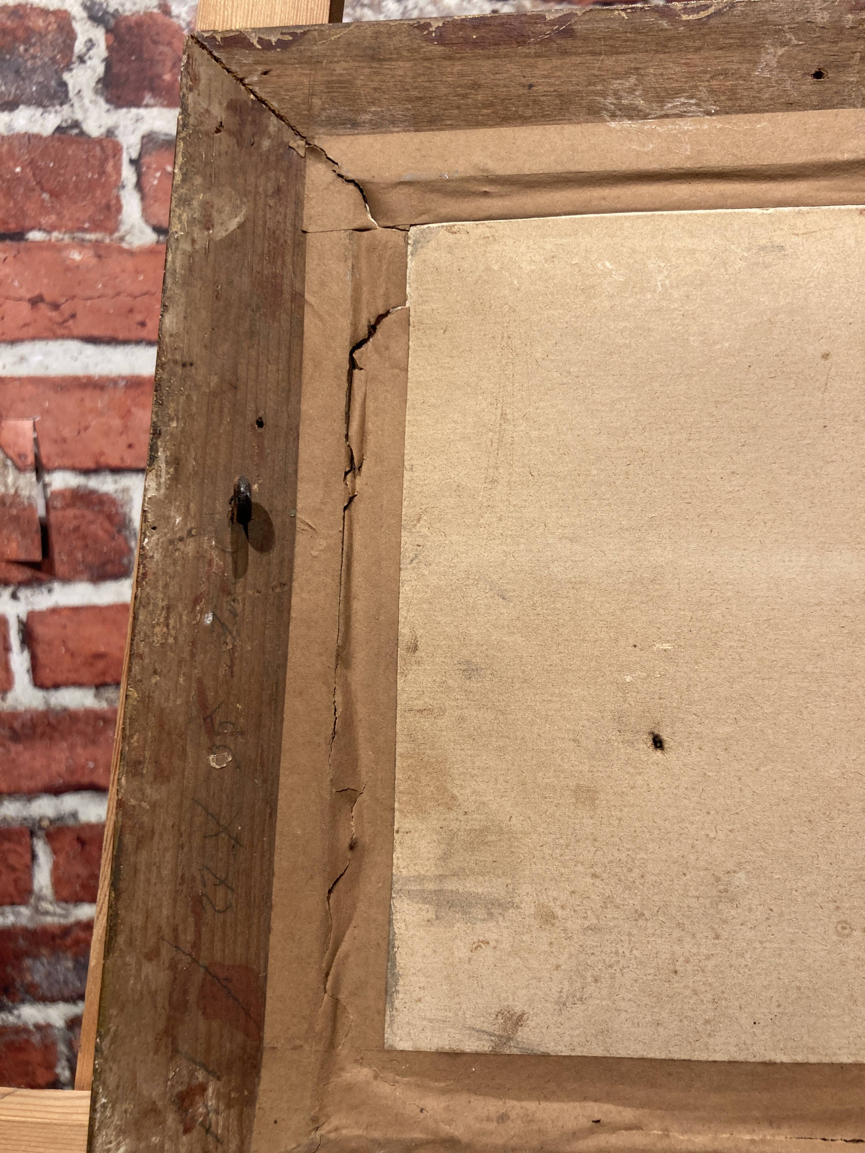 Framed painting of a man on mica.