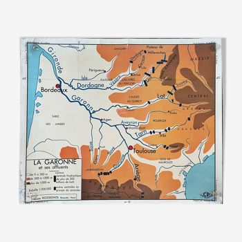 Rossignol 1960s School Map of France - la Garonne