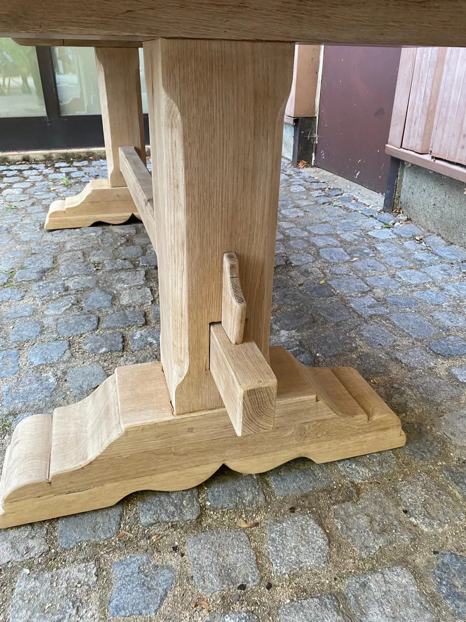 Large stripped monastery table in raw solid oak 225cm 1970