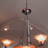 1930 art deco chandelier in chrome bronze and molded glassware