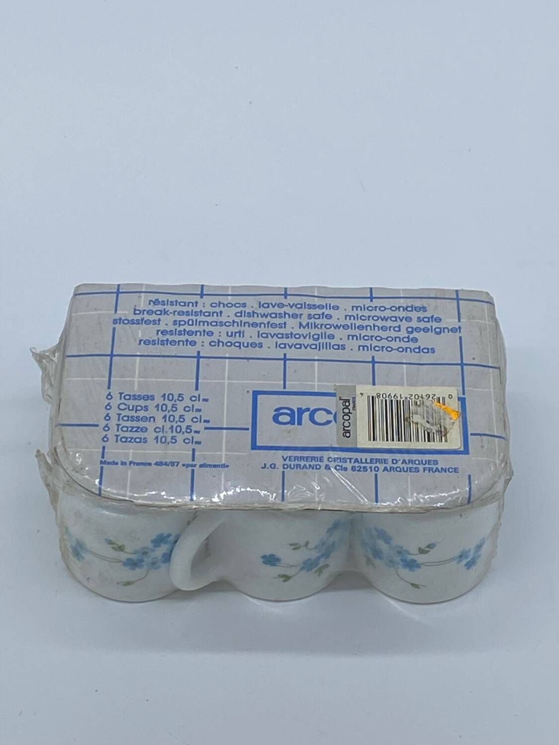 Service of 6 coffee cups, arcopal france, forget-me-nots, veronica,