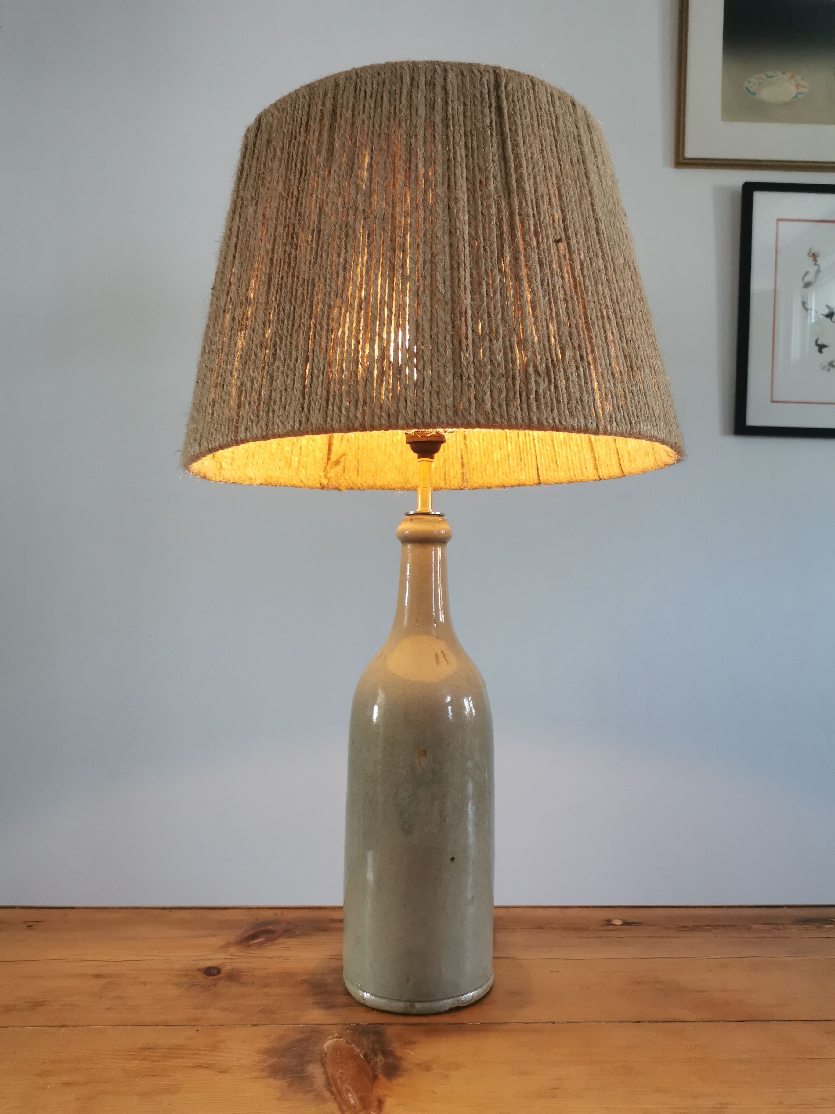 Vintage stoneware and rope lamp