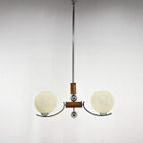 Chrome & Wood Art Deco Chandelier, Czechoslovakia