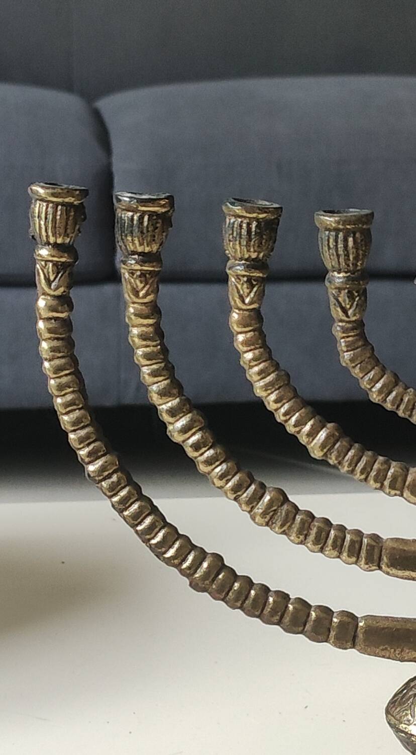 Large Menorah/Hebrew Chandelier with 8 branches. Star of David. Bronze.