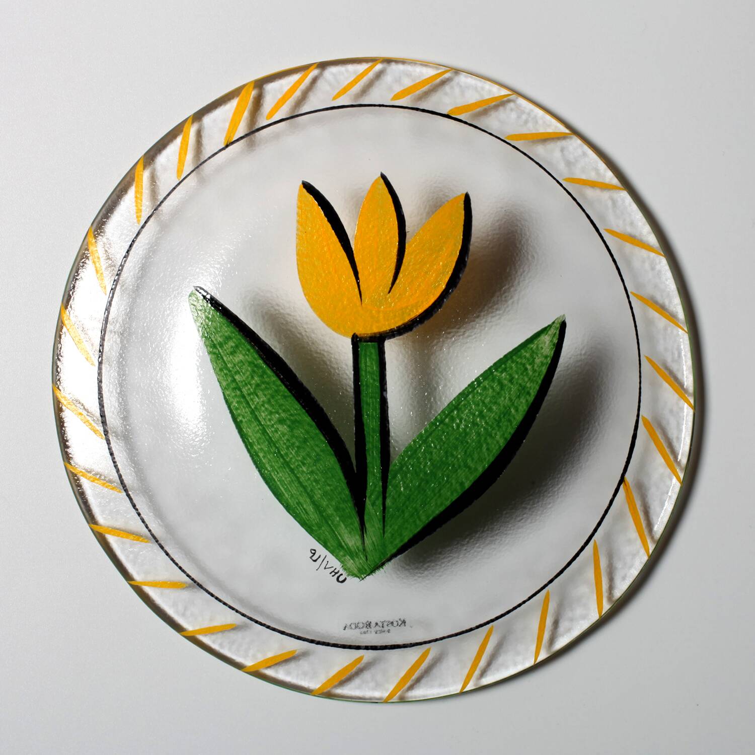 Kosta Boda Vintage Glass Plate: Yellow Tulip Design, Ulrica Hydman Vallien
