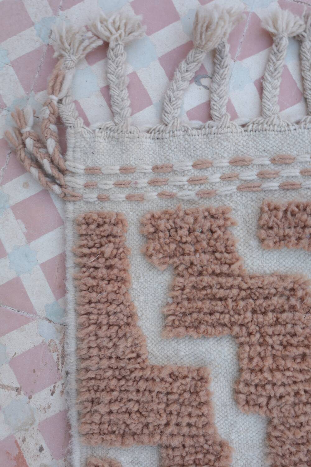 Dark beige Berber hallway rug with modern reliefs