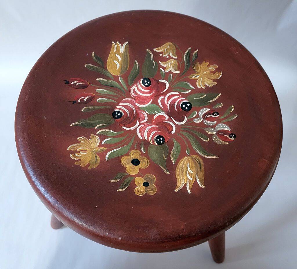 Vintage Painted Wooden Tripod Stool