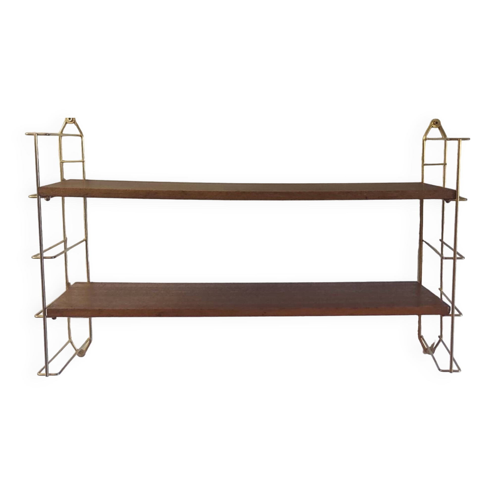 String wall shelf in gold metal and wood - 60s/70s