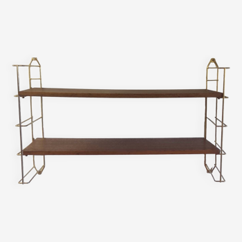 String wall shelf in gold metal and wood - 60s/70s