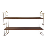 String wall shelf in gold metal and wood - 60s/70s