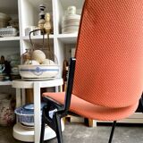 Peach cotton and black metal chair, 1960s