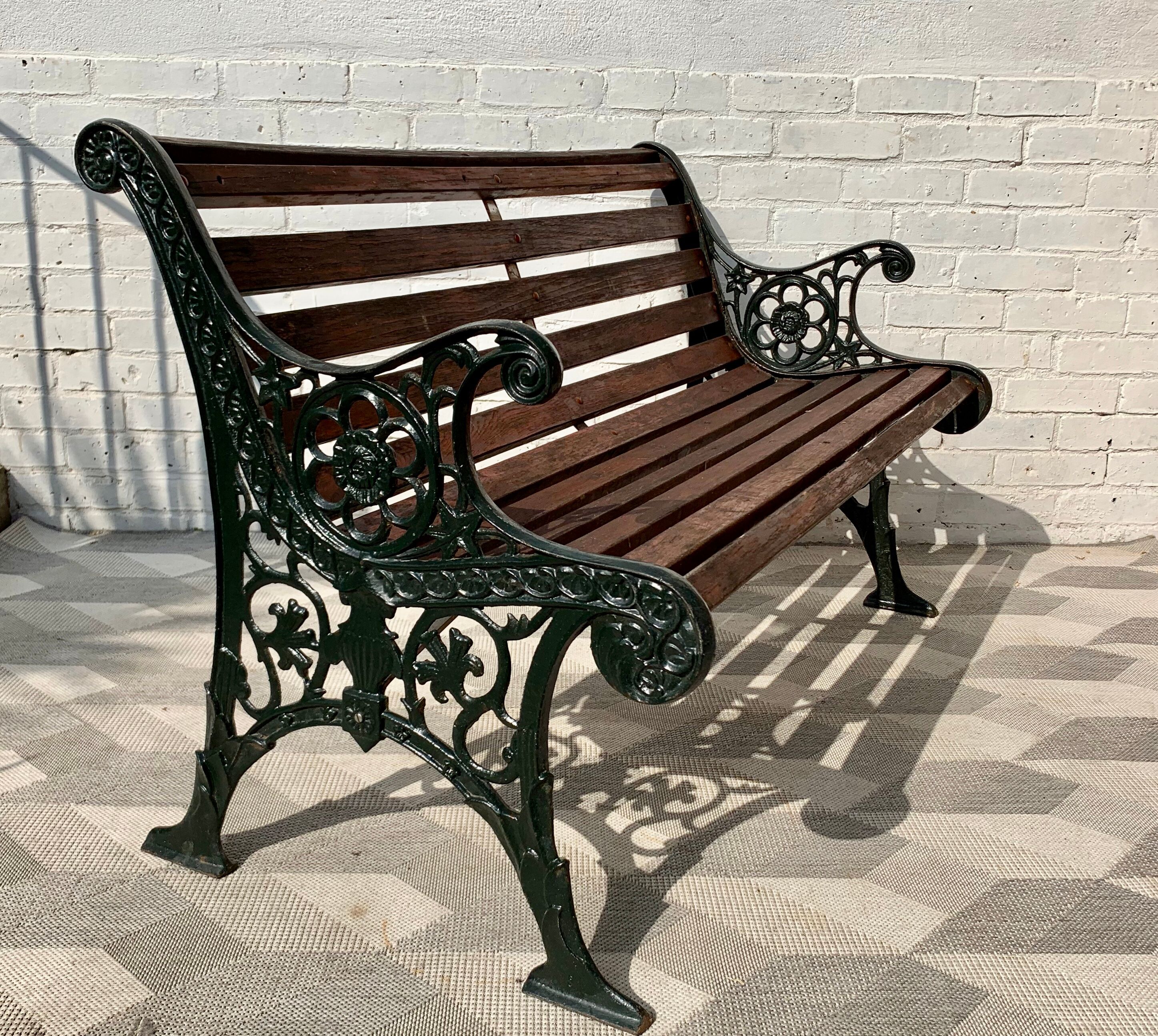 Vintage Victorian Garden Bench Cast Iron Wood #D43