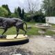 Bronze hunting dog and its prey – black marble base brass – s