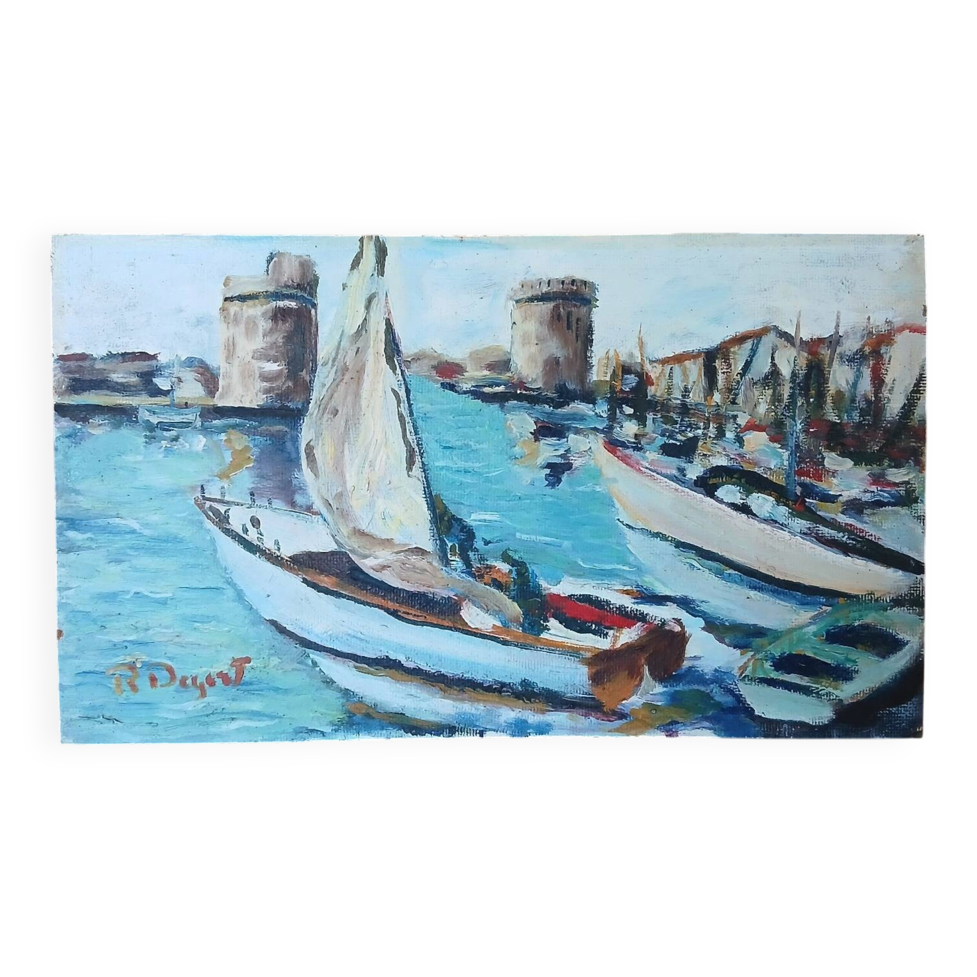 Peinture marine, le port de la Rochelle, années 50