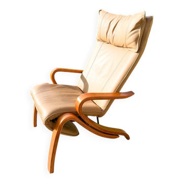 Fauteuil cuir Lounge Scandinave  Westnofa Relax , années 80’