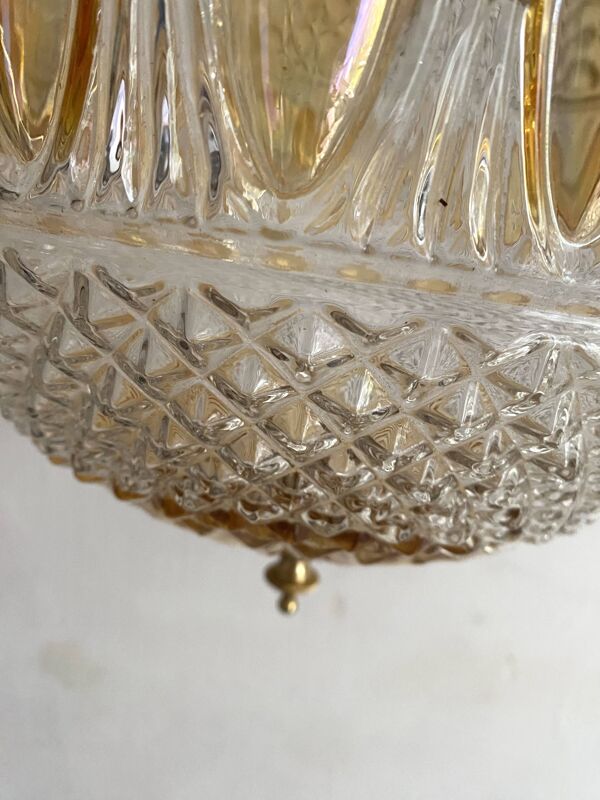 Grande suspension boule en verre pressé bicolore