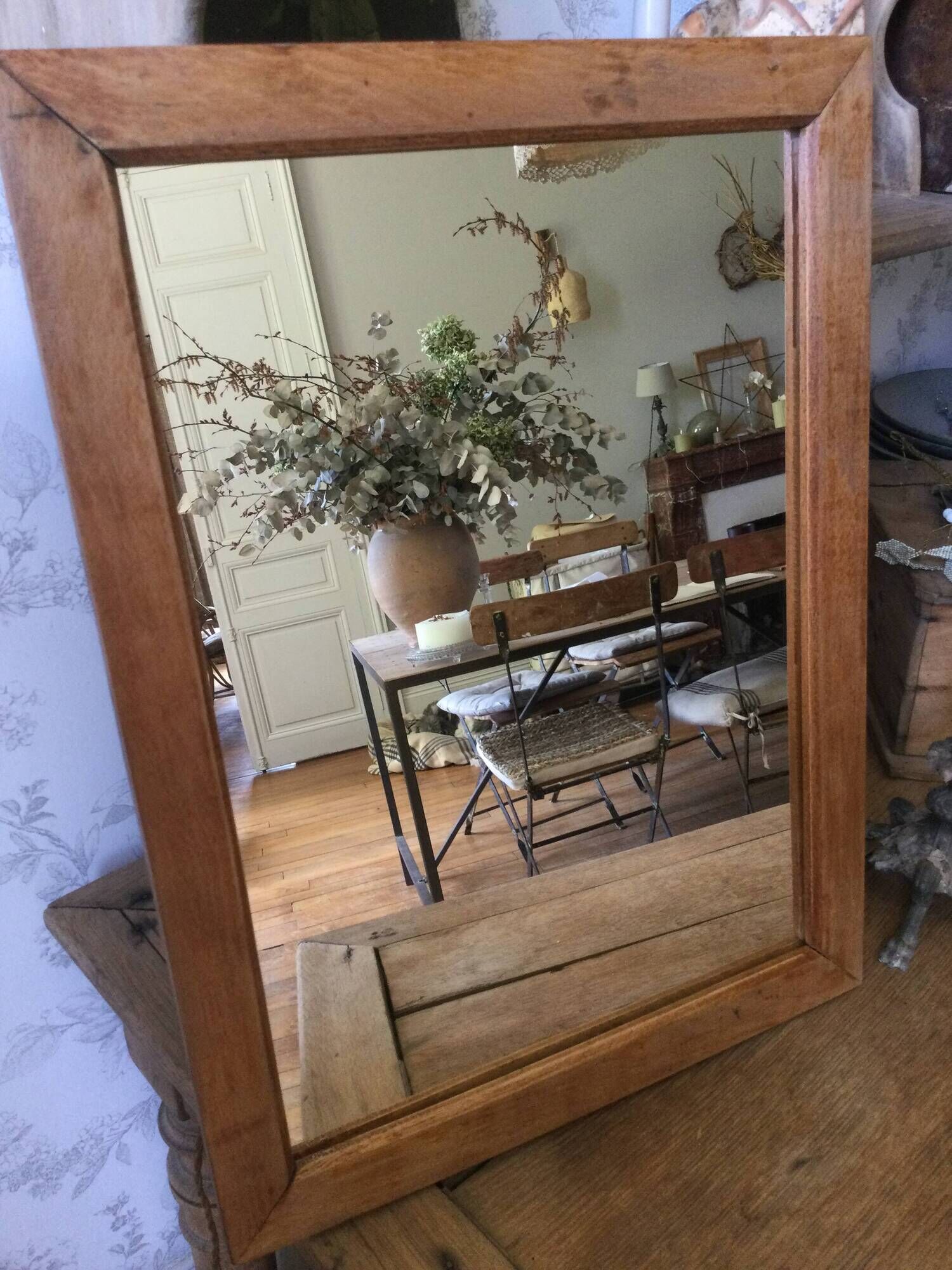 Antique natural wood mirror
