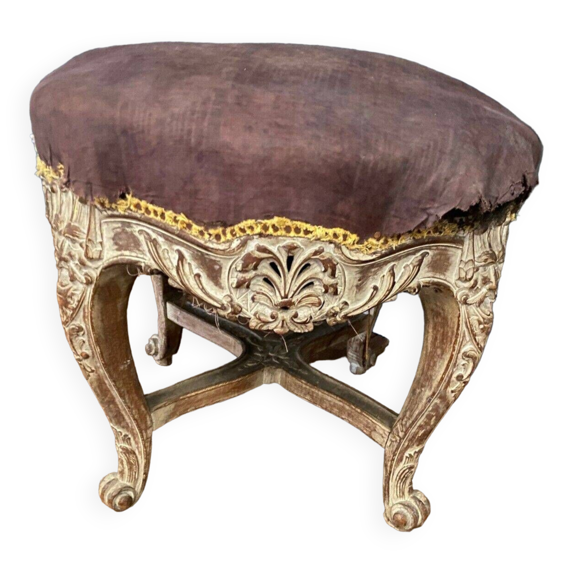 Late 19th century stool decorated with macaroons and claw feet