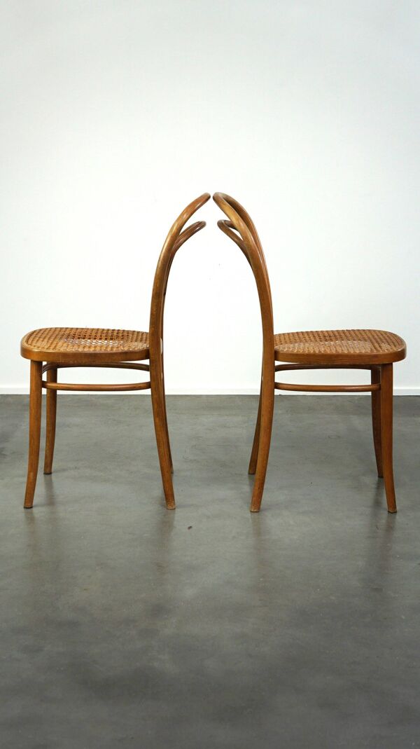 Joli ensemble de 2 chaises de bistrot vintage marron avec assises tressées