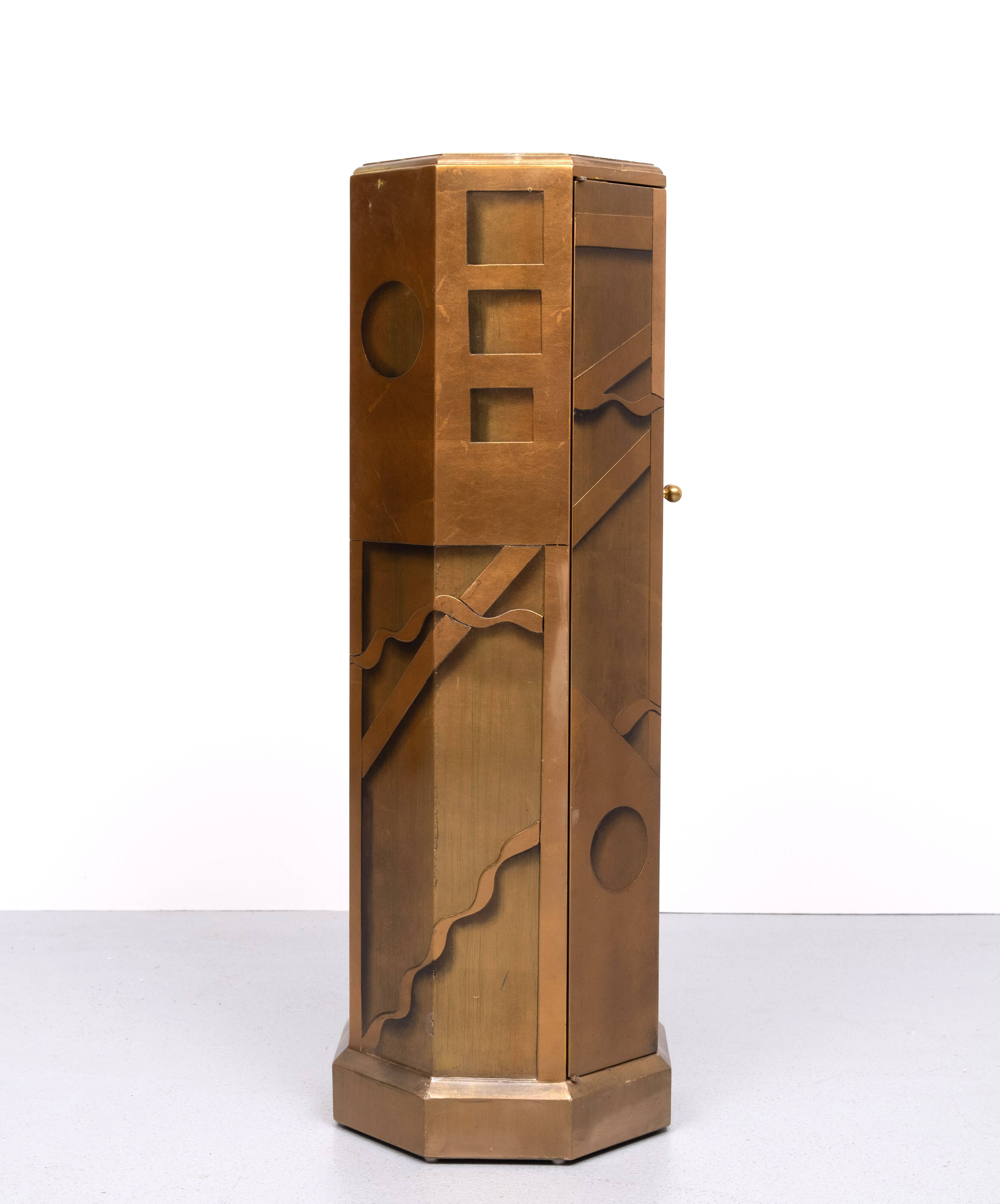 1970s antique octagonal gold storage cabinet