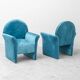 Paire de fauteuils en velours bleu vintage des années 1970 modernisme