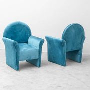 Pair of vintage blue velvet armchairs from the 1970s modernism