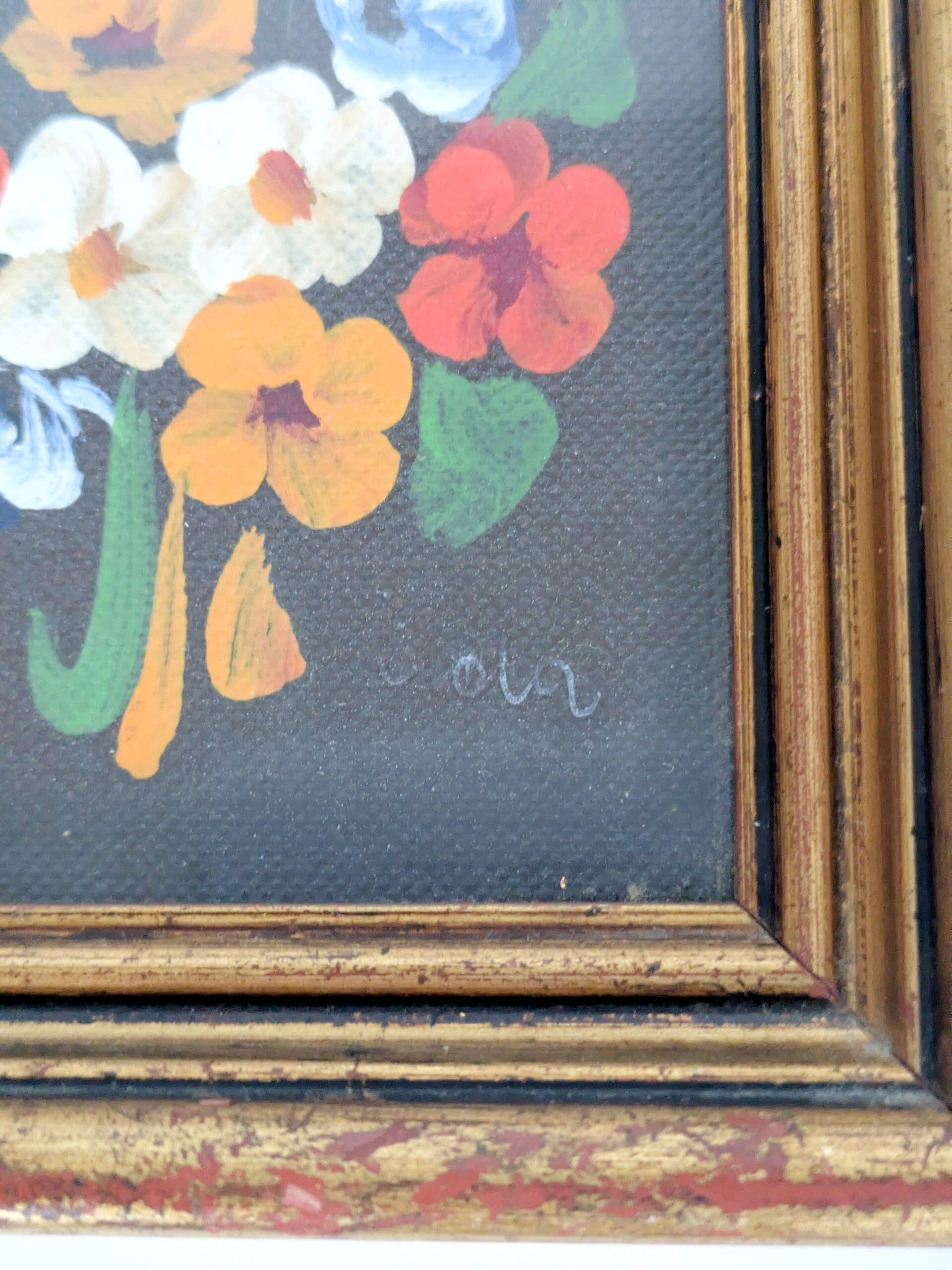 Pair of small Italian oil paintings, flowers and landscape.