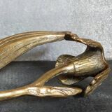 Old iris flower candle holder in solid brass