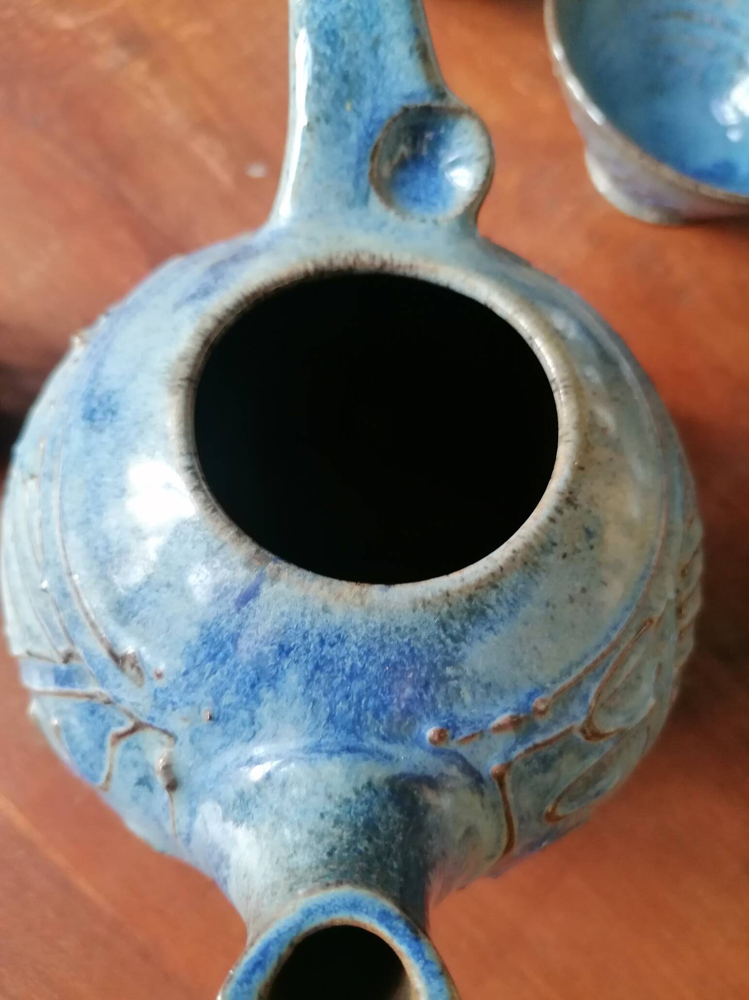 Blue slipware tea set - Bernard Leclerc
